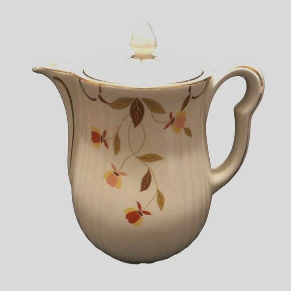 Hall's Superior China Autumn Leaf Coffee Pot 1940s Mary Dunbar Gold Paint Englan - Picture 2 of 7